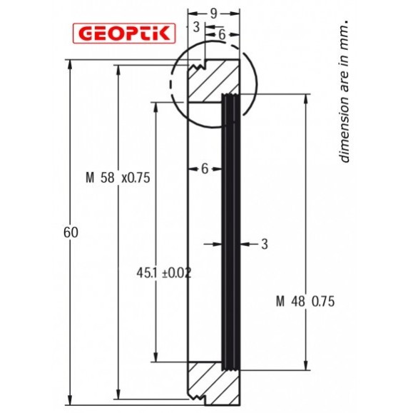 Adaptador Geoptik para filtros de 2" para objetivos de 58 mm