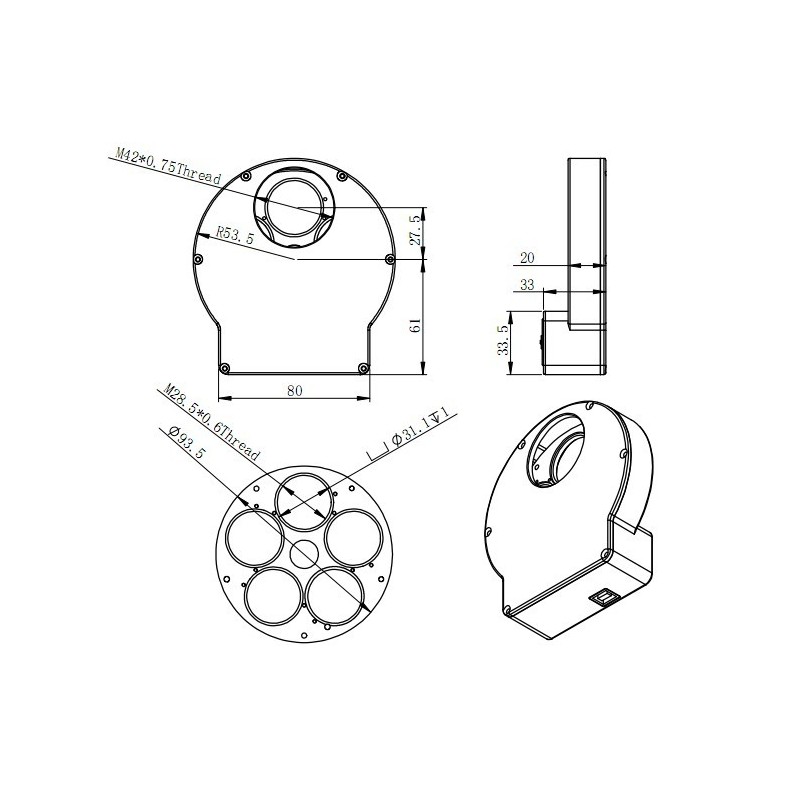 Rueda porta filtros ZWO EFW-Mini...