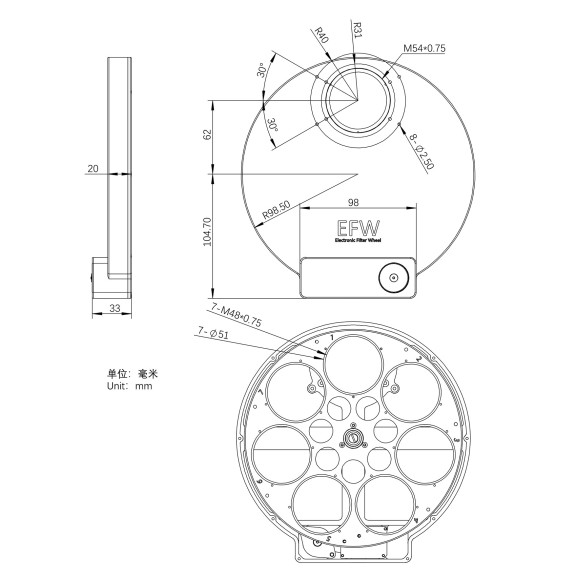 Rueda portafiltros EFW ZWO 7 posiciones 7x50.8mm (2”)