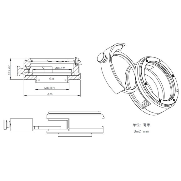 Cajetín portafiltros ZWO para objetivos Canon EOS