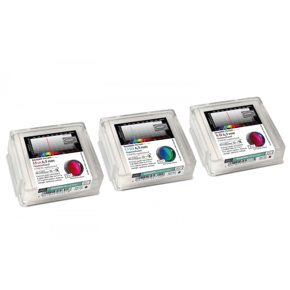 Set de filtros Baader Narrowband 6.5nm 1¼" optimizados para CMOS (H-alpha / O-III / S-II)