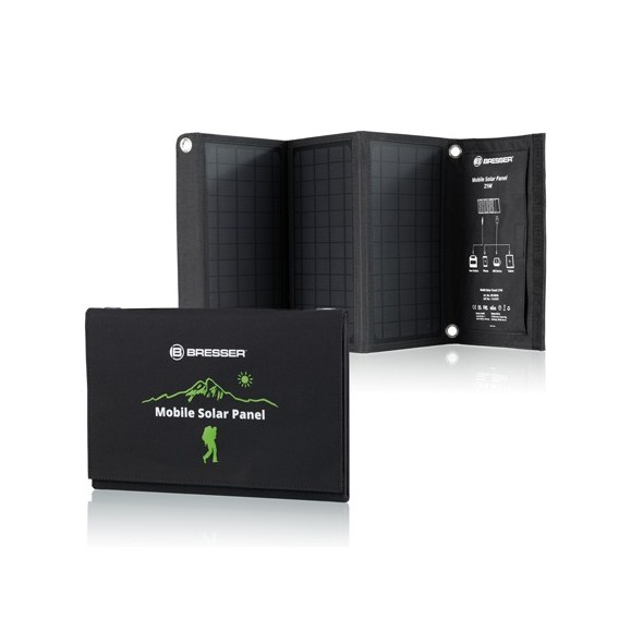 Panel solar portátil Bresser de 21W con salida USB y DC