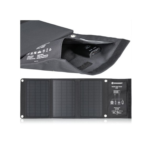 Panel solar portátil Bresser de 21W con salida USB y DC