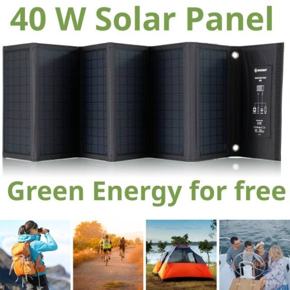 Panel solar portátil Bresser de 40W con salida USB y DC