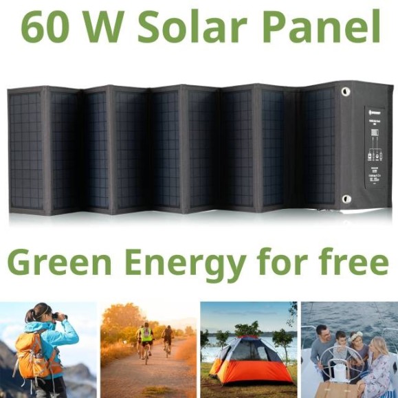 Panel solar portátil Bresser de 60W con salida USB y DC
