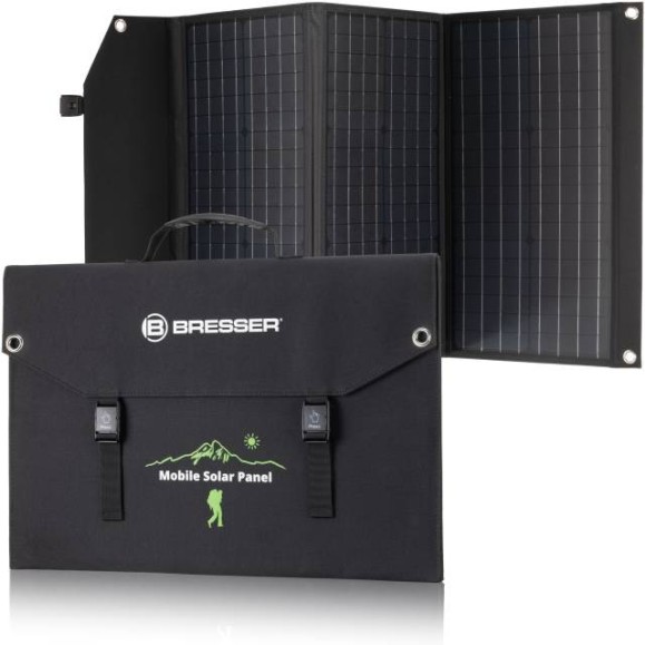 Panel solar portátil Bresser de 90W con salida USB y DC