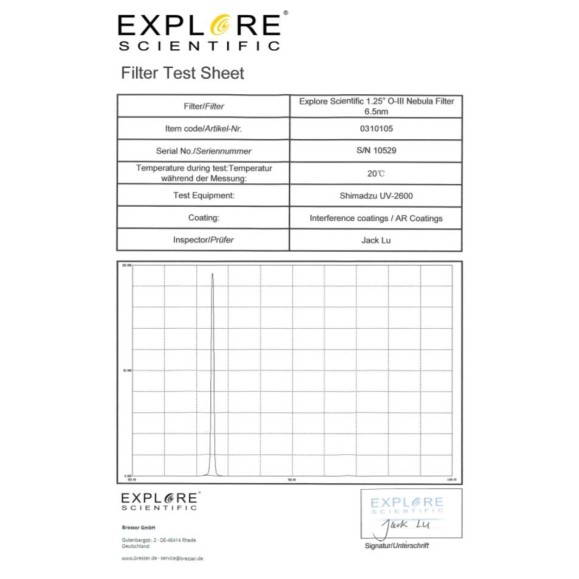 Filtro EXPLORE SCIENTIFIC Banda estrecha  O-III Filtro nebular 6.5nm