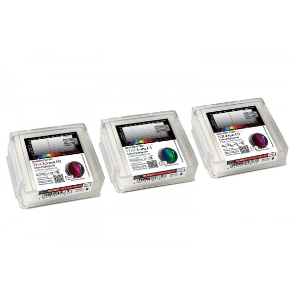Set de 3 filtros Baader Ultra-Highspeed 3.5 / 4nm  f/3 en 1¼" optimizados para CMOS (H-alpha / O-III / S-II)