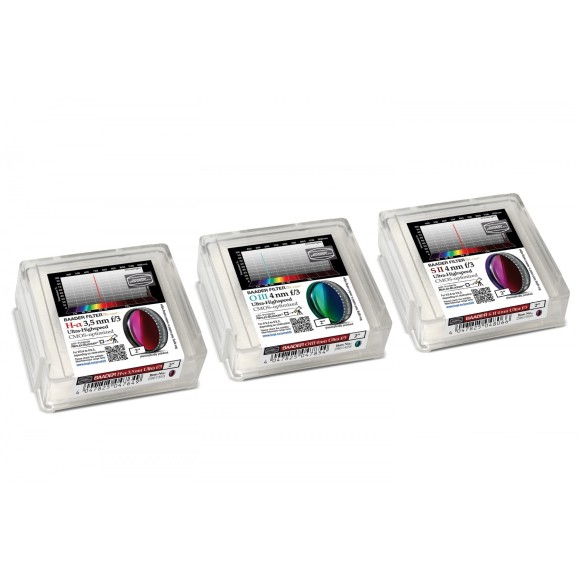 Set de 3 filtros Baader Ultra-Highspeed 3.5 / 4nm f/3 en 2" optimizados para CMOS (H-alpha / O-III / S-II)