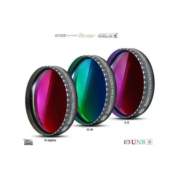 Set de 3 filtros Baader Ultra-Highspeed 3.5 / 4nm f/3 en 2" optimizados para CMOS (H-alpha / O-III / S-II)