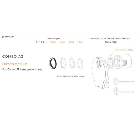 Kit de adaptadores QHY Combo A2 para cámaras QHY 294M / QHY 163M