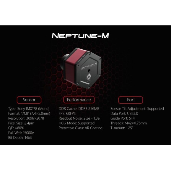 Cámara planetaria PLAYER ONE NEPTUNE-M USB3.0 mono (IMX178)