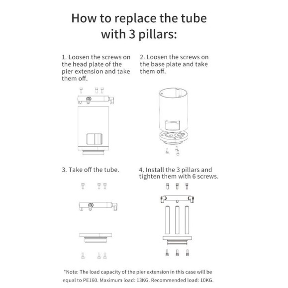 Varillas de conversión para Extensión 20cm a 16cm ZWO (  3 unidades )