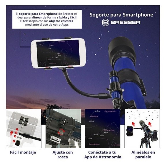 Telescopio Bresser Skylux con Soporte para Smartphone y Filtro Solar