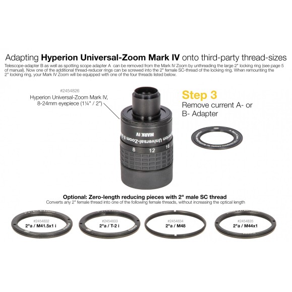 Anilla reductora de longitud óptica cero 2"a / T-2i para pasar de rosca T2 a rosca SCT