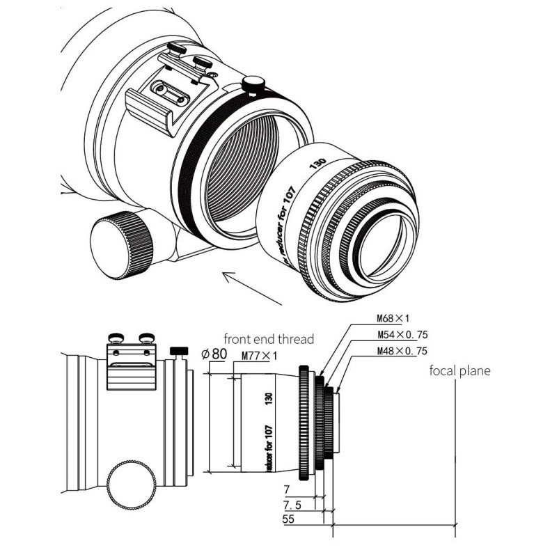 Reductor aplanador ZWO 0,7x para...