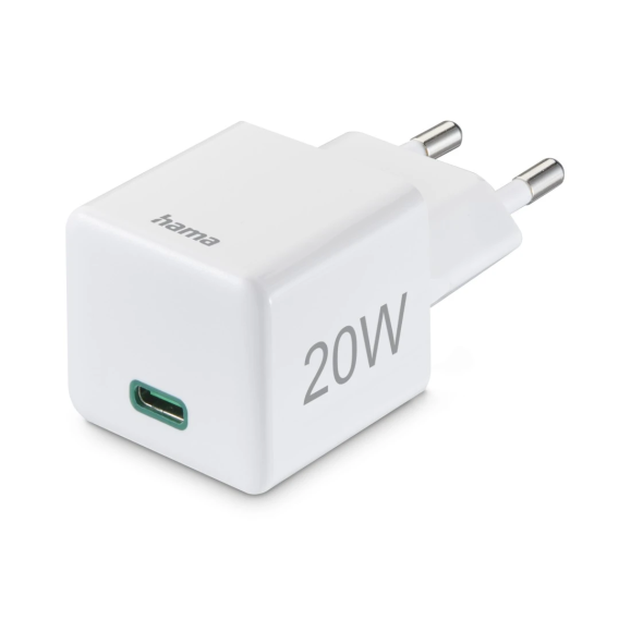 Mini Cargador HAMA, USB-C, PD/Qualcomm®, Carga Rápida, 20 W, blanco