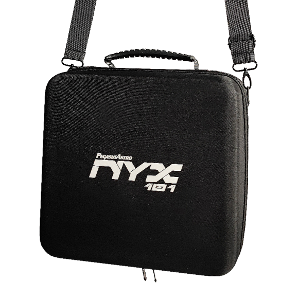 Montura ecuatorial armónica Pegasus Astro NYX-101 con el soporte hembra Saddle Powerbox preinstalado