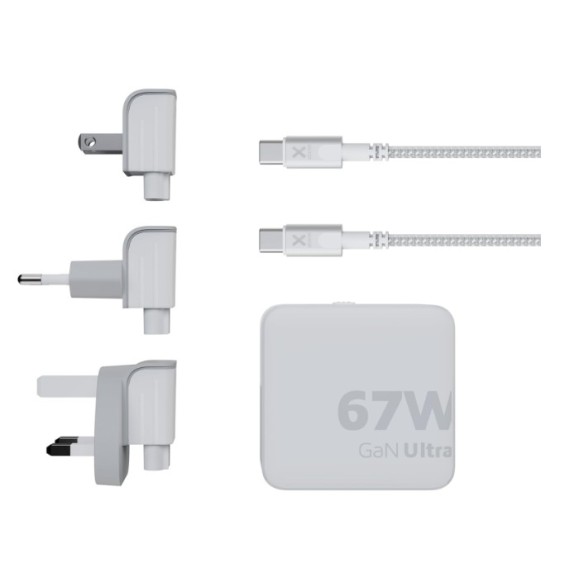 Cargador de viaje + cable USB-C PD blanco XTORM 67w GaN Ultra 00225407, con 2 puertos USB-C