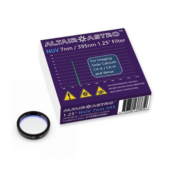Filtro ALTAIR F125NUV395, NUV de 7nm y 1,25" - Línea K de calcio y Venus.