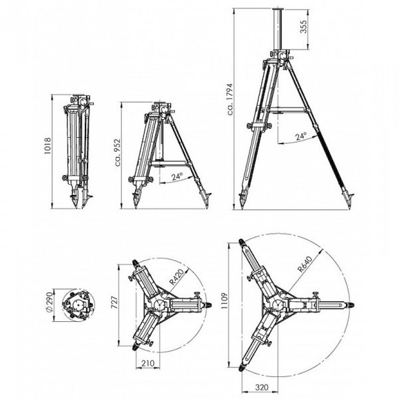 Trípode PLANET K70 Berlebach Columna engranada con bandeja 37 cm + tope de separación