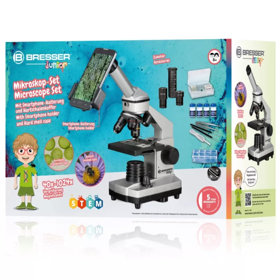 Kit microscopio Bresser Junior Biolux CA 40x-1024x con caja