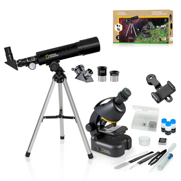 Kit de telescopio compacto y microscopio National Geographic con maleta y soporte para Smartphone
