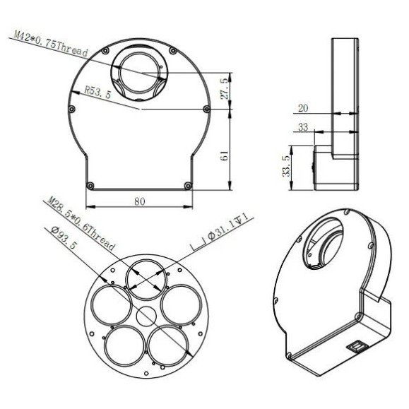 MiniRueda de filtros EFW ZWO 5x31,75mm o 5x31mm