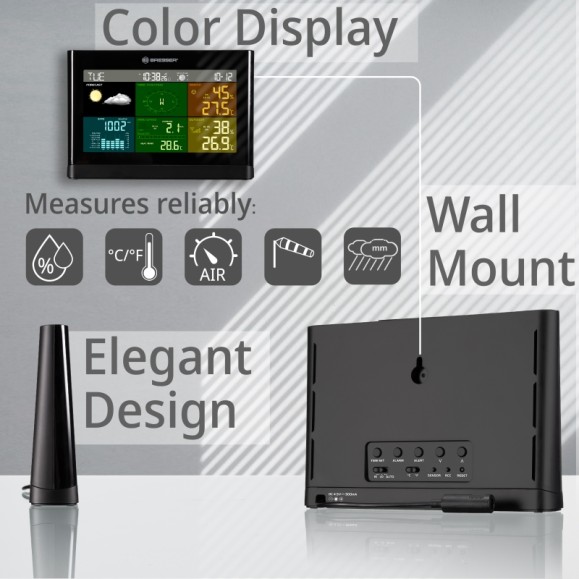 Centro meteorológico BRESSER Comfort 5-en-1 pantalla color negro