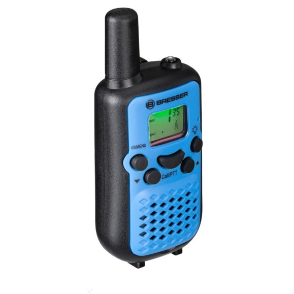 Juego de 2 walkie-talkies BRESSER JUNIOR con gran alcance hasta 6 km y función de manos libres color azul